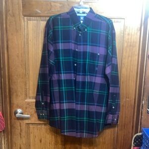 Men’s western button-down shirt, 20 X Wrangler, large purple green very nice